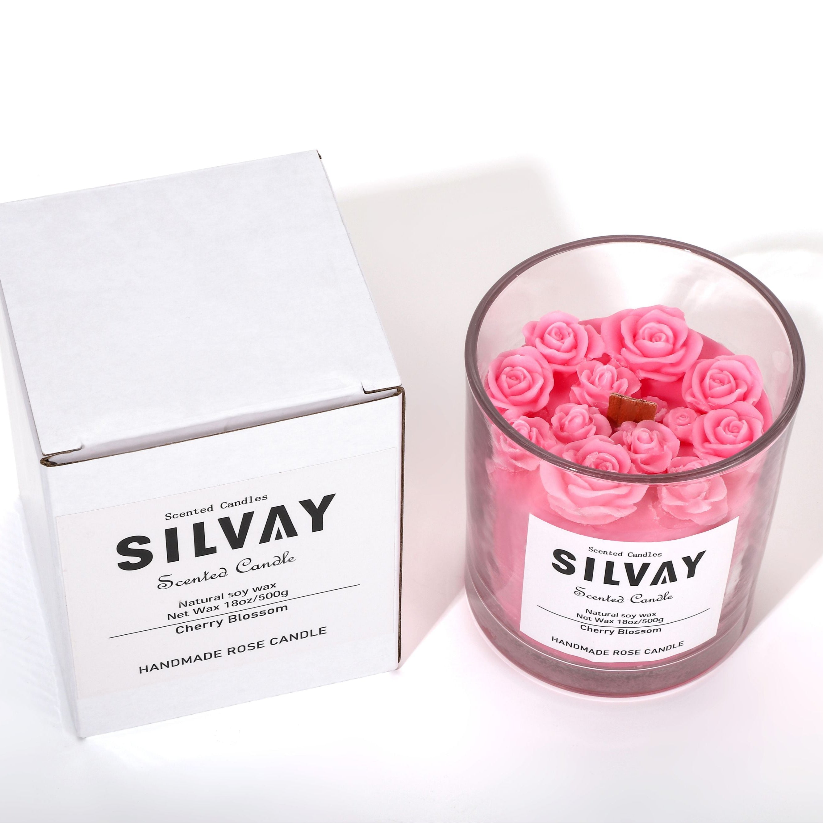 Cherry Blossom geurkaars van 100% sojawas in glazen pot, duurzaam