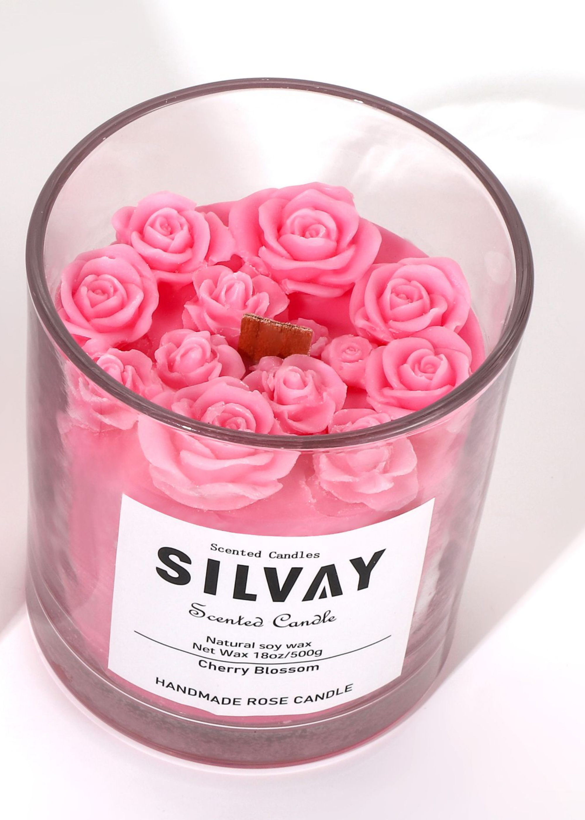 Cherry Blossom geurkaars van 100% sojawas in glazen pot, duurzaam met lange brandduur en bloemige geur.