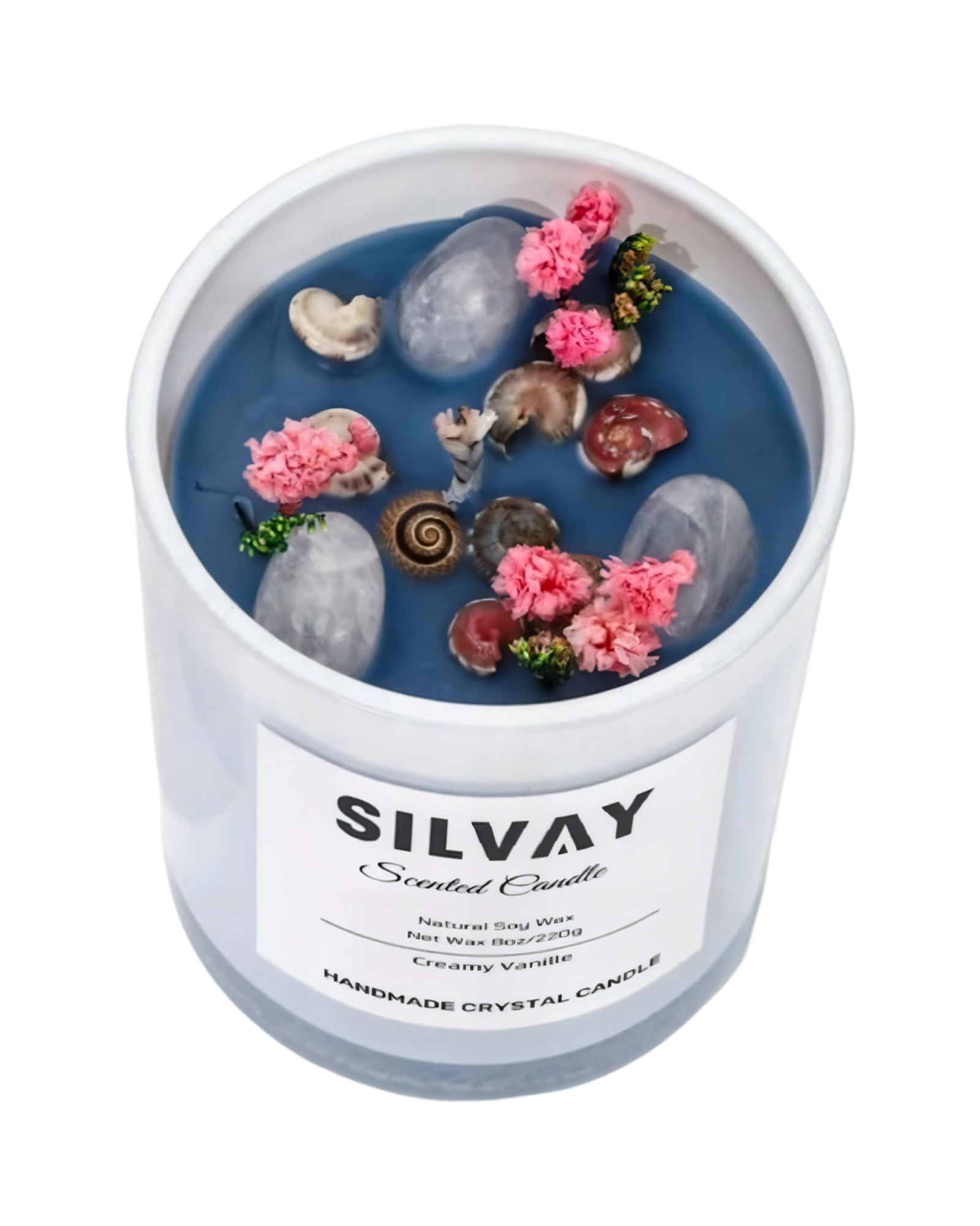 Handgemaakte sojawaskaars in glas met creamy vanillegeur, luxe en duurzaam cadeau.